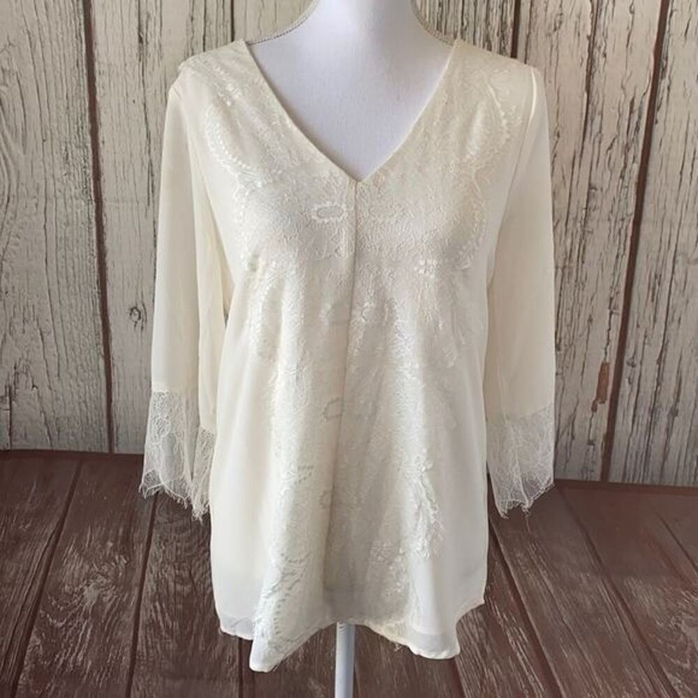 Buckle BKE Boutique Shirt Top Womens Small Ivory Lace Fairy Boho Cottage Dainty